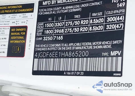 2017 Mercedes-Benz Gls 450 4Matic z USA, uszkodzony, nr VIN 4JGDF6EE1HA865200